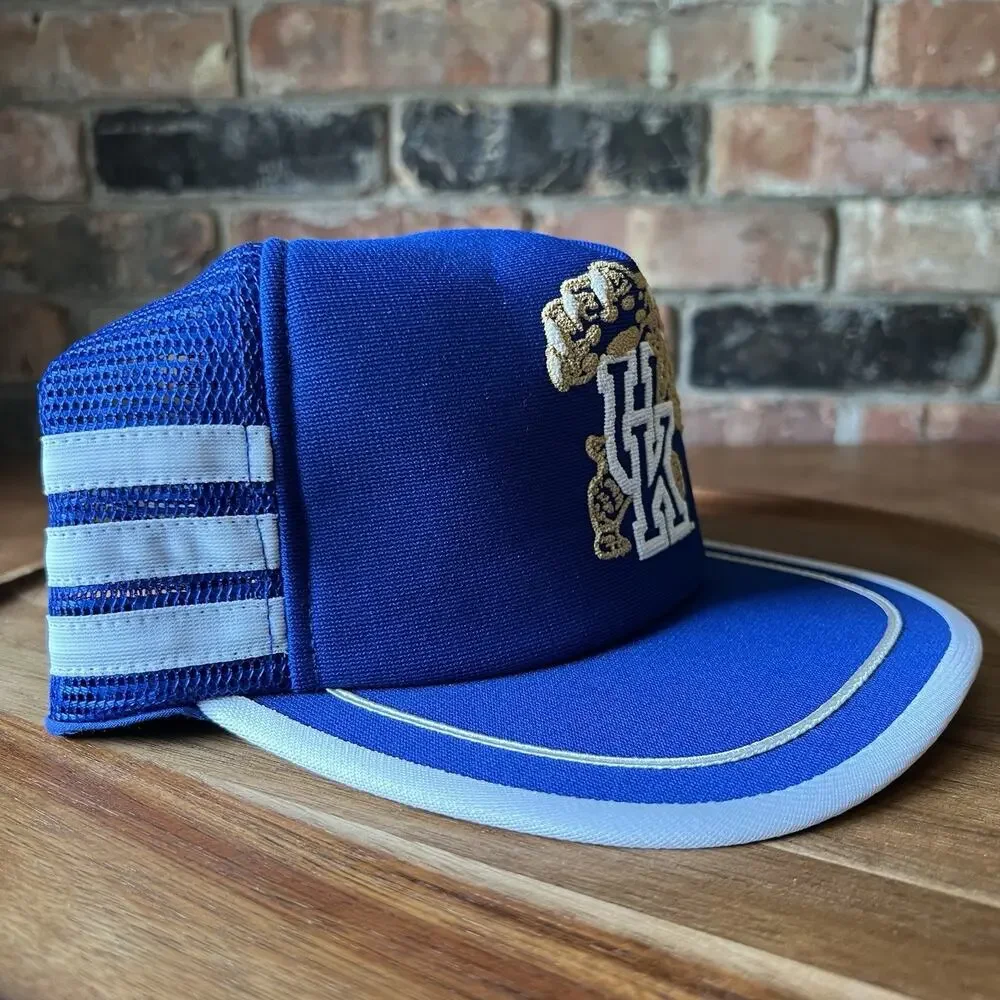 Vintage 80’s Kentucky Wildcats 3 Stripe SnapBack Trucker Hat Royal Blue Cap USA